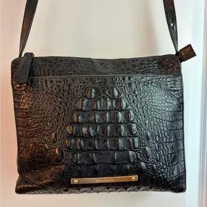 Brahmin Lorelei Shoulder Bag in Black Melbourne croc-embossed leather
